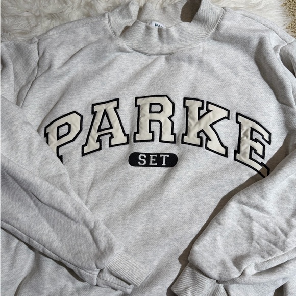 PARKE X SET ACTIVE XXL Gray Sweatshirt Mockneck Gray Grey Black Varsity Letters - Picture 3 of 7